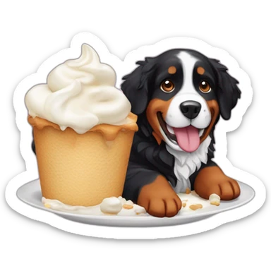 Bernese mountain dog eating meringue and cream sticker