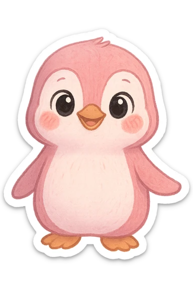 a cute pink penguin, original design, big eyes, blushing cheeks, joyful sticker