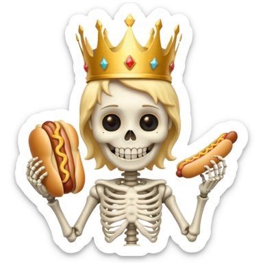 A cute skeleton wearing crown and holding hot dog





















 sticker