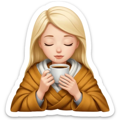 White Girl inside a blanket sipping coffee eyes closed sticker
