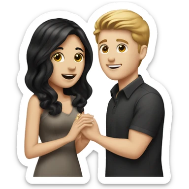 White boy with brown hair proposing with an engagement ring to white girl with black hair sticker