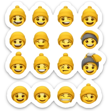 Chico , piel blanca , gorro de lana amarillo , sonriendo y saludando  sticker