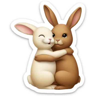 Brown bunny hugging beige bunny sticker