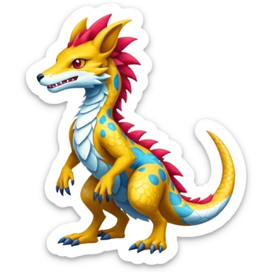 a colorful edgy cute vernid-fionbri-sergal-creature with splash patterns full body sticker