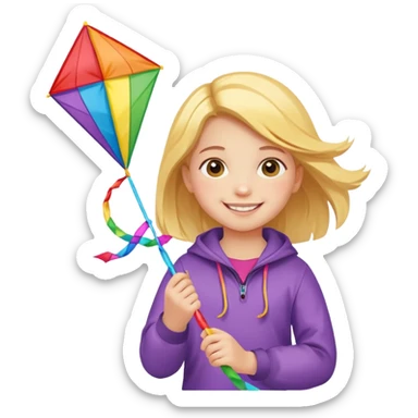 little girl kid with kite sticker