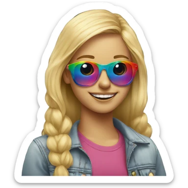 smiling blonde girl portrait with rainbow sunglasses  sticker