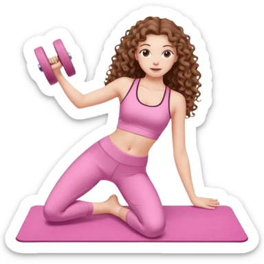 pale white girl with long brown curly hair pilates pink sticker