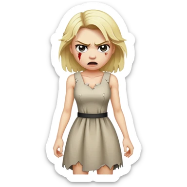 Angry blond woman in a torn dress sticker