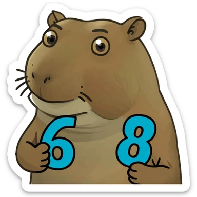 Capybara holding the number 6 and 7 in hands sticker