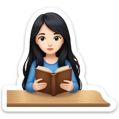 girl reading in library long black hair sticker
