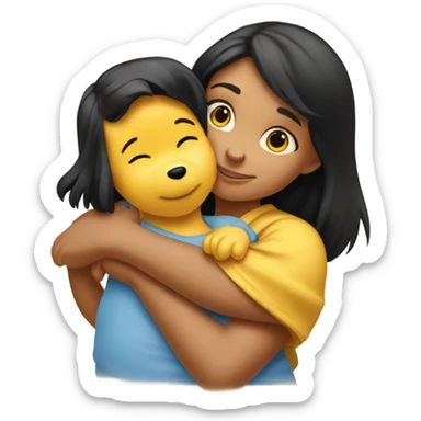 Winnie the Pooh hugging brunette girl on the cheek sticker
