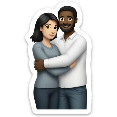 Black-haired white woman with a man hugging a black-haired white man sticker