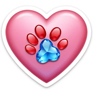 heart with a paw print and a gemstone sticker