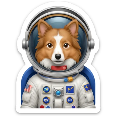 shetland sheepdog in a european astronauts space suit without helmet sticker