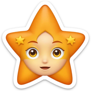 yellow star with an orange head and cute eyes, simple, adorable, suitable for emoji use sticker