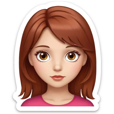 girl with strawberry brown hair, pretty, long lashes, brown eyes and really pretty sticker