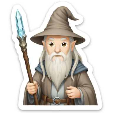 Gandalf the wizard with long white beard, pointy hat, and staff sticker