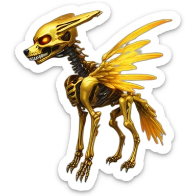 Melting Neon and gold Zombie skeleton fox with wings and prosthetic leg  sticker