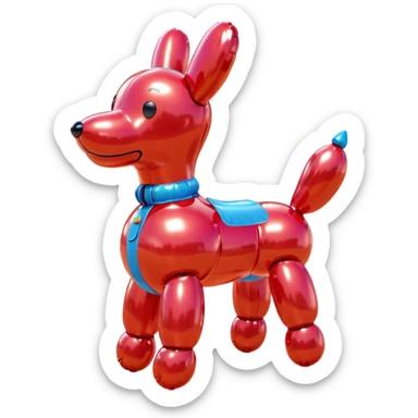 3D render of Balloon Dog made of shiny inflatable vinyl, visible seam lines, air valve, highly reflective plastic texture, pool toy aesthetic, Apple emoji style, isolated on white background --v 6.0 sticker