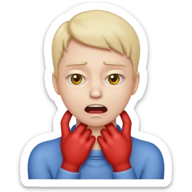 Create an emoji choking violently with hands on neck with a blank expression  sticker
