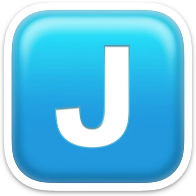 "3D premium,3D rounded-square icon in soft bleu with a beveled edge, bold serif white letter 'J'centered, strong specular highlights, inner glow, 1024x1024, png" sticker