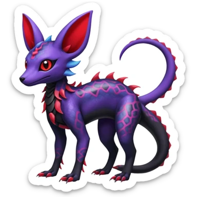 Gothic Black red purple Scaley Exotic Salandit-Umbreon-Suicune-Fakémon-hybrid-creature (full body), 4 legs sticker
