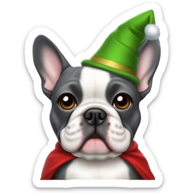 Dark grey French bulldog in elf costume sticker