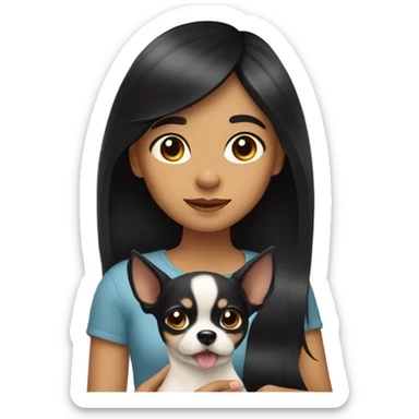 Girl with black hair with a Chihuahua dog￼.  sticker
