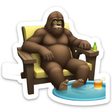 Sasquatch lounging in a pool with a drink and glasses sticker