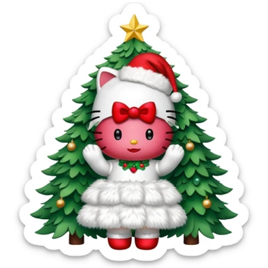 Hello kitty wearing a Christmas tree outfit sticker