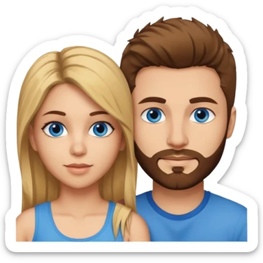A cuple. Both blue eyes. She looks like Shakira and he has brown hair a very short beard and short fade haircut and the sides faded down to skin sticker