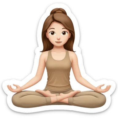 girl long brown hair yoga wearing beige sticker