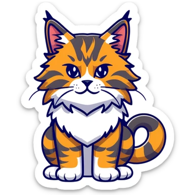 powerful maine coon cat with impressive mane and cute but fierce expression sticker