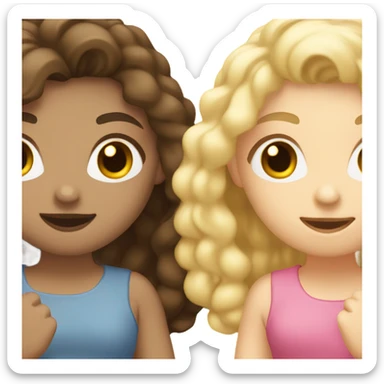 two girls one blonde one brunette holding hands with there back against the camera so you can only see there hair  sticker