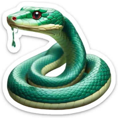 Cinematic Noble Chinese Water Snake Portrait Emoji, Poised and graceful, with a slender, sinuous build and a sleek, iridescent coat of muted greens and blues, deep-set soulful eyes, Simplified yet sharp and sophisticated features, highly detailed, glowing with a soft, dignified aquatic glow, high shine, intelligent and fluid, stylized with an air of waterborne elegance, focused and attentive, soft glowing outline, capturing the essence of a watchful and confident water snake that feels as though it could glide out of the screen with effortless authority! sticker