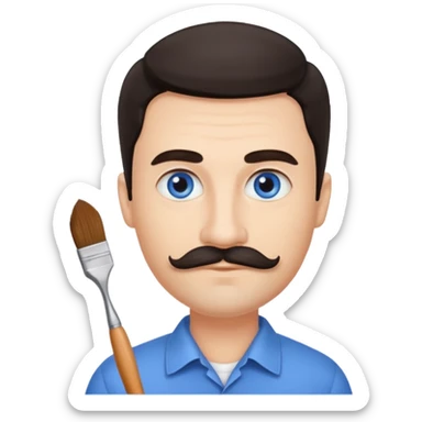 oval face with fair skin. His eyes were blue, and his eyebrows were dark and somewhat bushy. Above his upper lip he wore a small brush-like moustache, known as a "His hair was dark and sticker