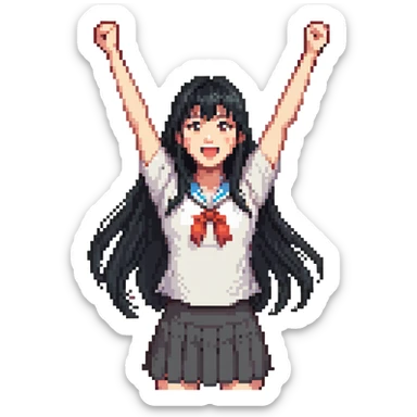 East Asian woman with long black straight hair and bangs cheering for Doosan Bears baseball team sticker