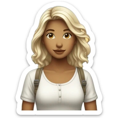 Fille adolescente blanche avec cheveux châtains devant un magnifique paysage sticker