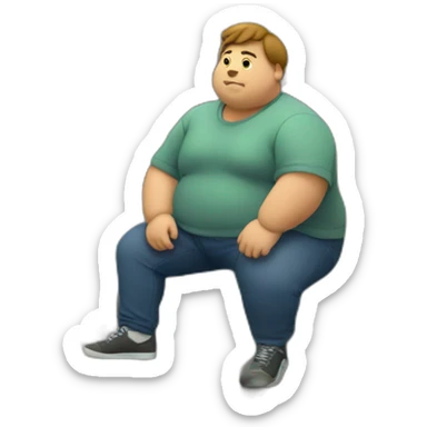 chubby college student sitting on a hill and looking at a city sticker