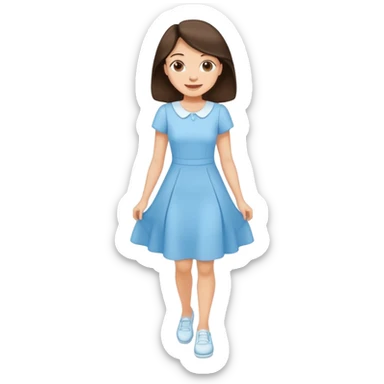 Happy Brunette woman in light blue dress, white shoes sticker