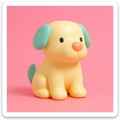               Transform {subject} into a soft vinyl figure with a smooth, glossy surface. The material should look slightly rubbery and tactile, with minimalistic curves and a matte-gloss hybrid finish. Use pastel or soft solid colors. The surface is seamless, with no visible textures or roughness. Studio lighting, vibrant background, clean, playful, designer toy aesthetic. {subject} = dog sticker