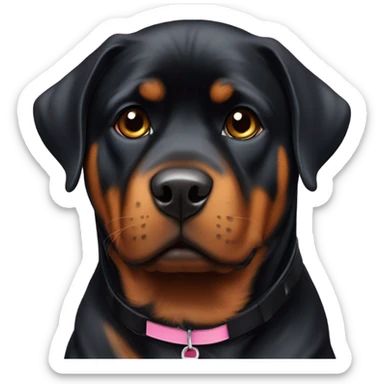 Rottweiler with pink collar with cute puppy eyes sticker