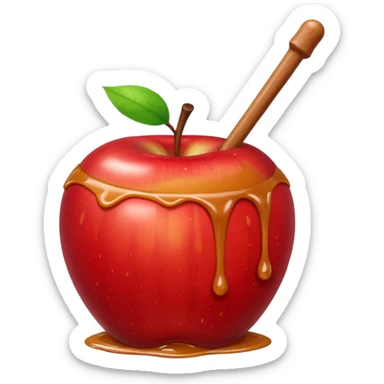Apple with a stick on top with caramel drizzled over it sticker