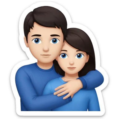  Chłopak z ciemnymi włosami z ciemnymi oczami przytulający się do brunetki z niebieskimi oczami sticker