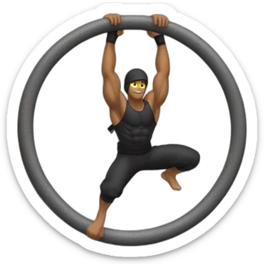 Ninja Warrior athlete, hanging from rings sticker