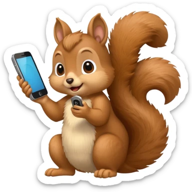 squirrel holding a phone to its ear, looking like it is currently calling someone, apple style emoji sticker