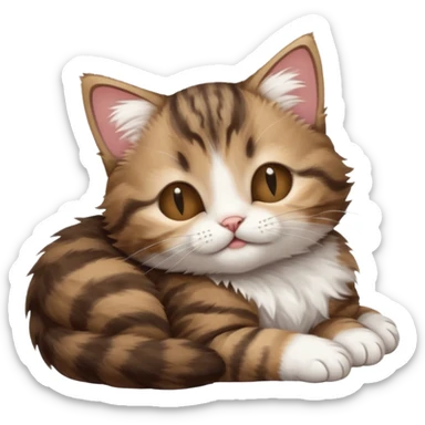 dark brown tabby and white kitten in funny positions with eyes closed sticker
