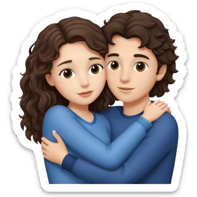 Brunette wavy haired girl hugging kissing brunette boy sticker