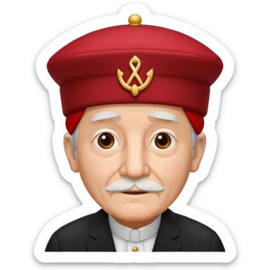 black suited old with fes hat sticker