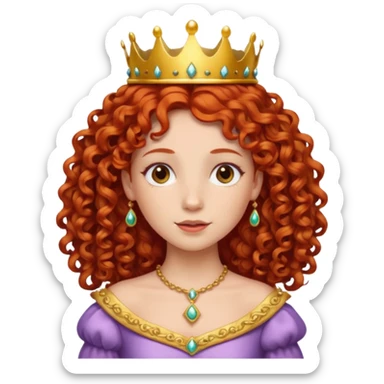 Princess with curly red hair, small crown sticker